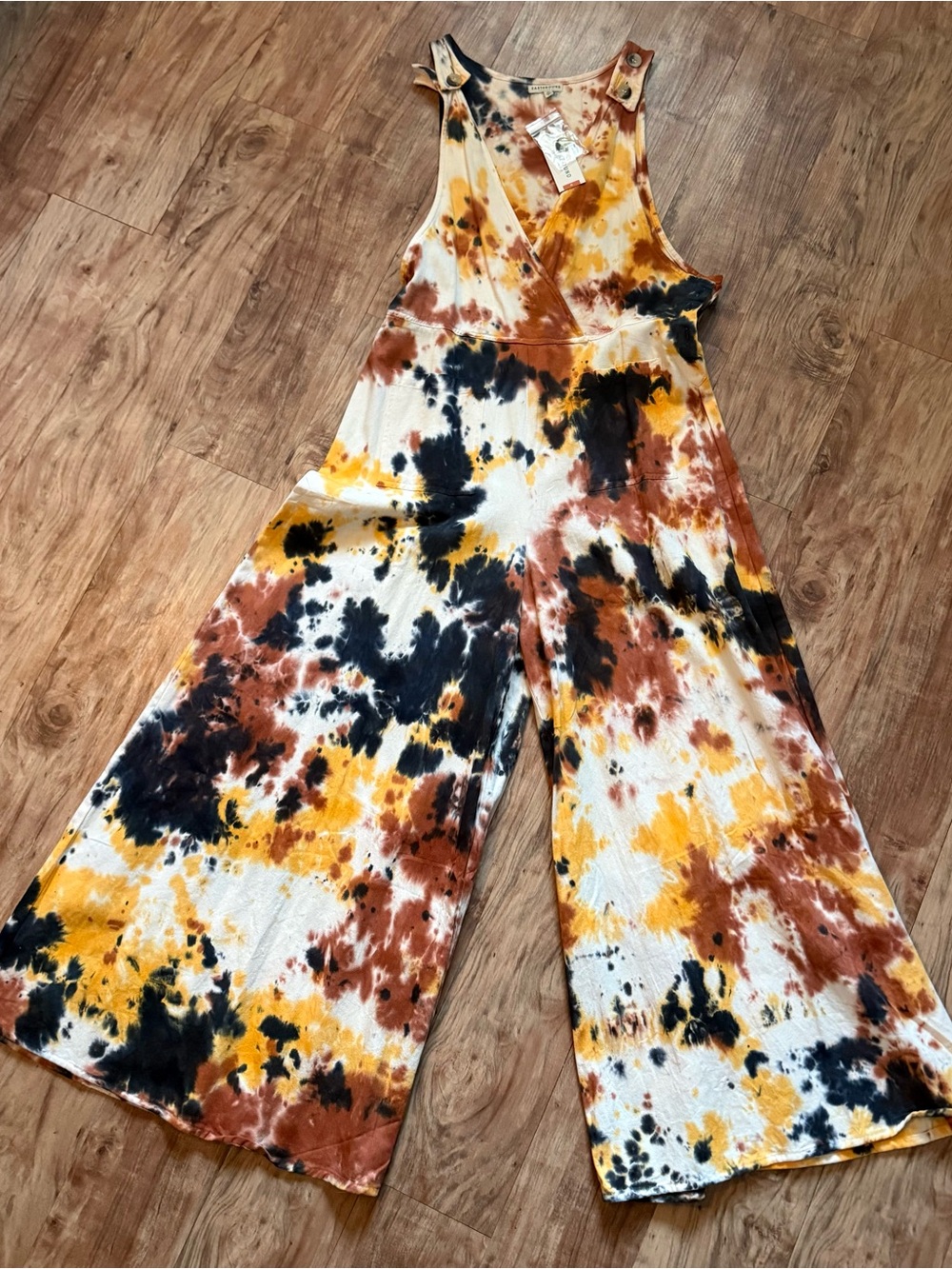 EARTHBOUND Tie-Dye Wide-Leg Jumpsuit in Yellow, Brown & Black
